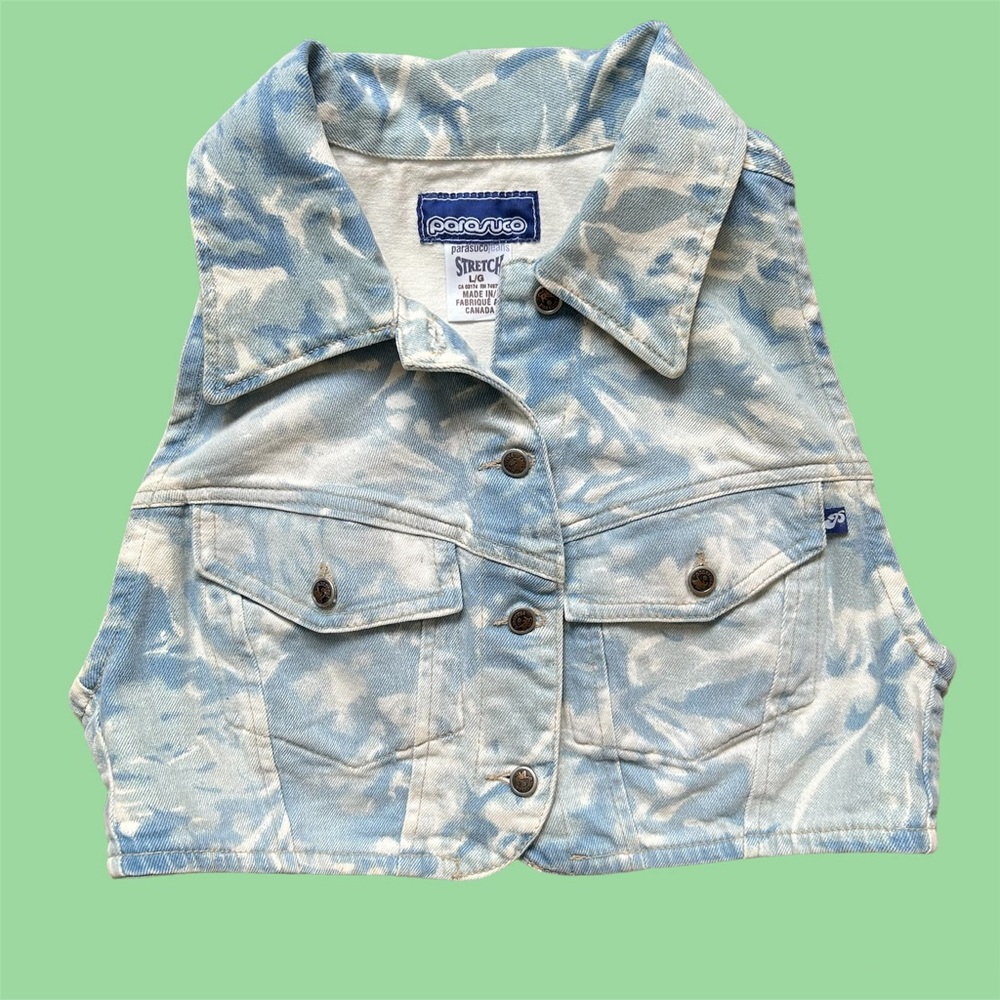 Vintage Y2K Parasuco Blue Camo Cropped Denim Vest Large Rare